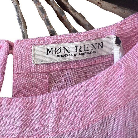 Mon Renn Solar Mini Dress Fondant Pink Linen Ornamental Wrap Size 8 - Picture 15 of 16